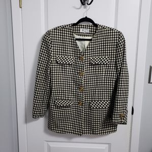 BRAEMAR JEREMY SCOTT 100% Wool Houndstooth Gold Buttons Blazer Jacket